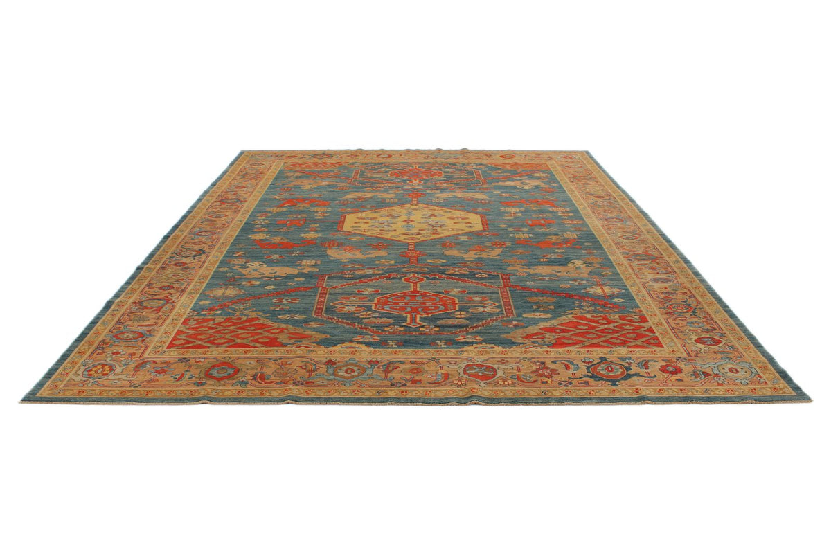9x12 Blue and Camel Turkish Traditional Rug
