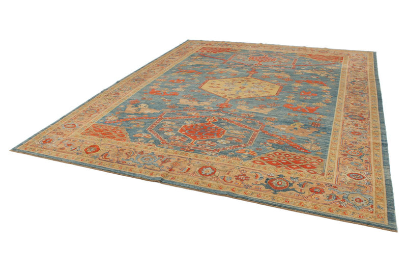 9x12 Blue and Camel Turkish Traditional Rug