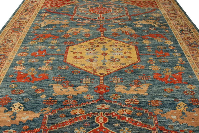 9x12 Blue and Camel Turkish Traditional Rug