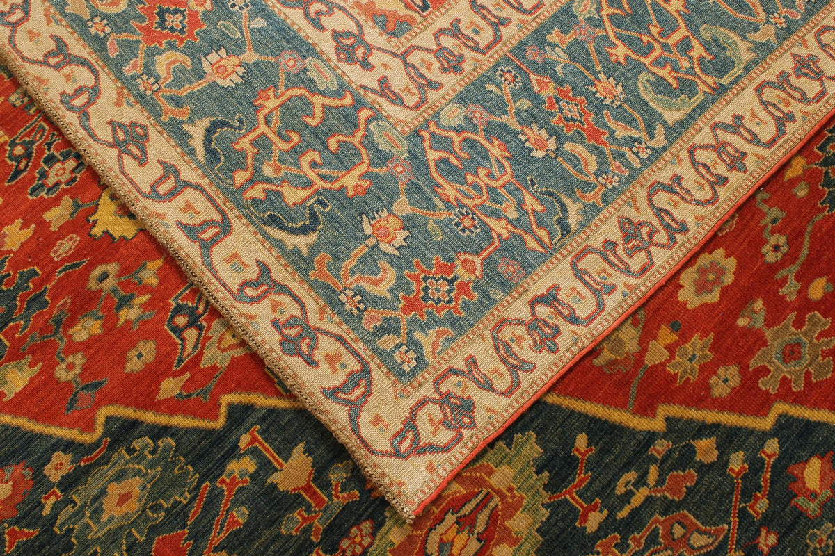 13x17 Red and Blue Turkish Traditional Rug