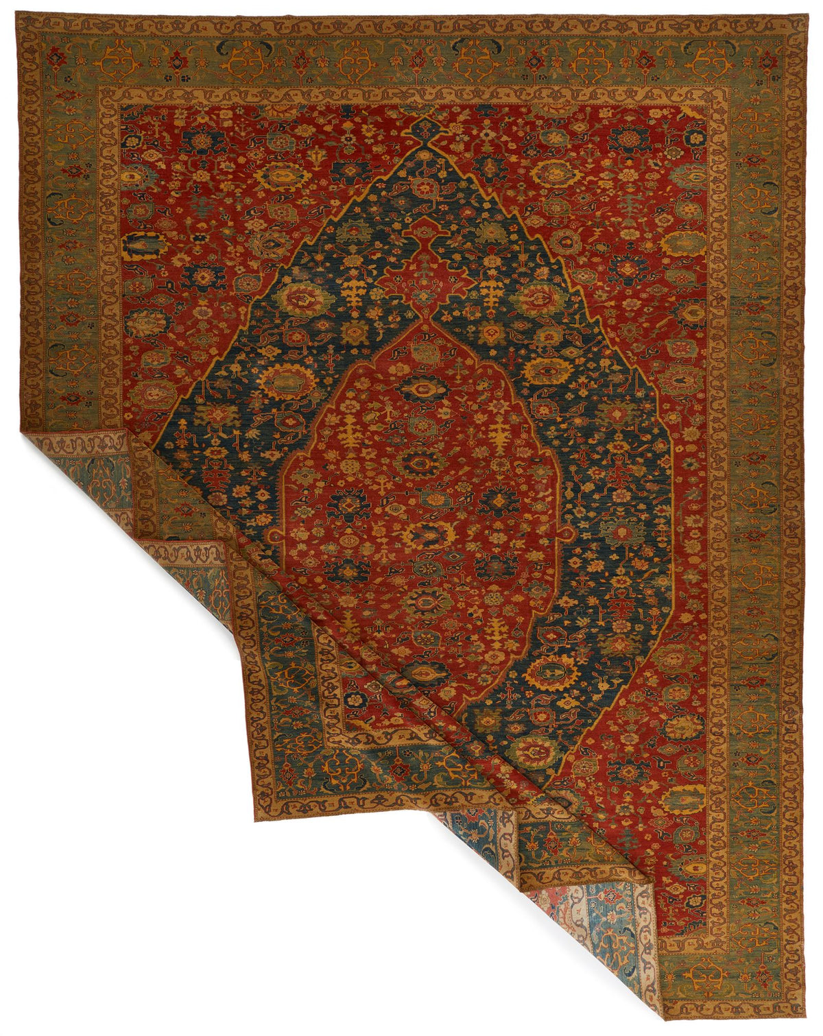 13x17 Red and Blue Turkish Traditional Rug