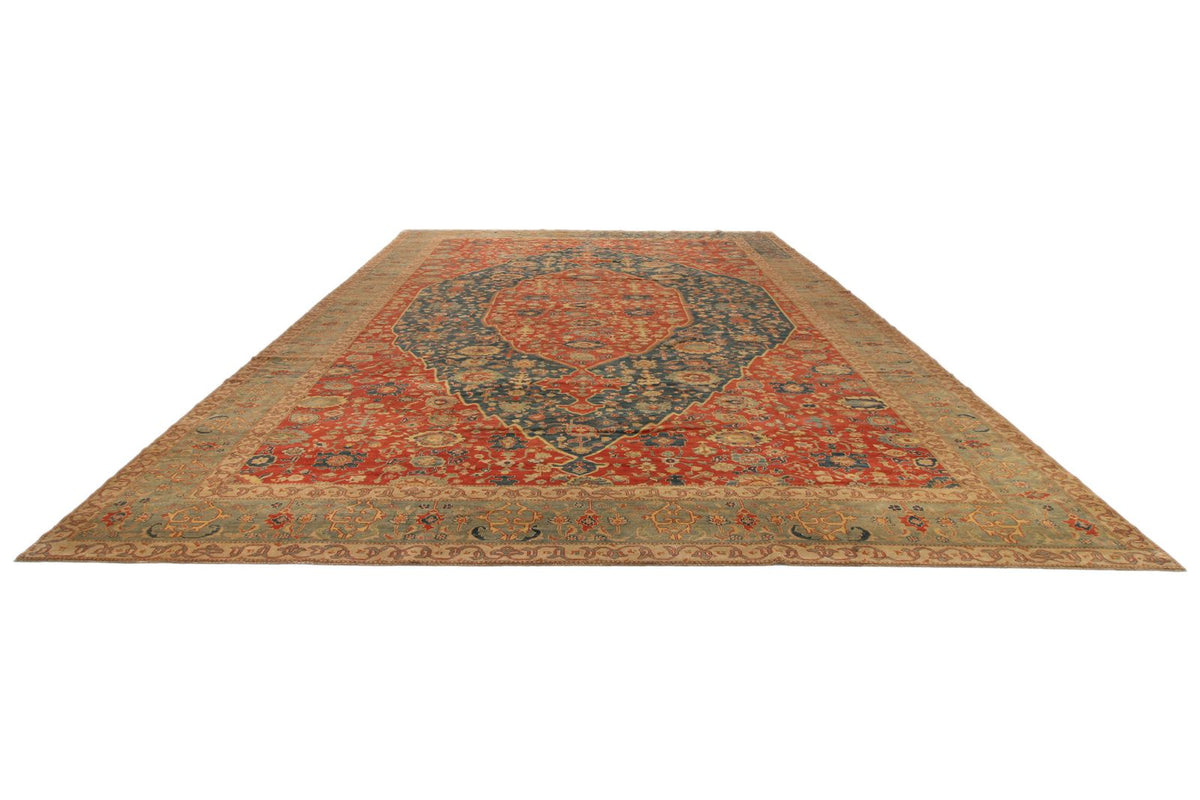 13x17 Red and Blue Turkish Traditional Rug