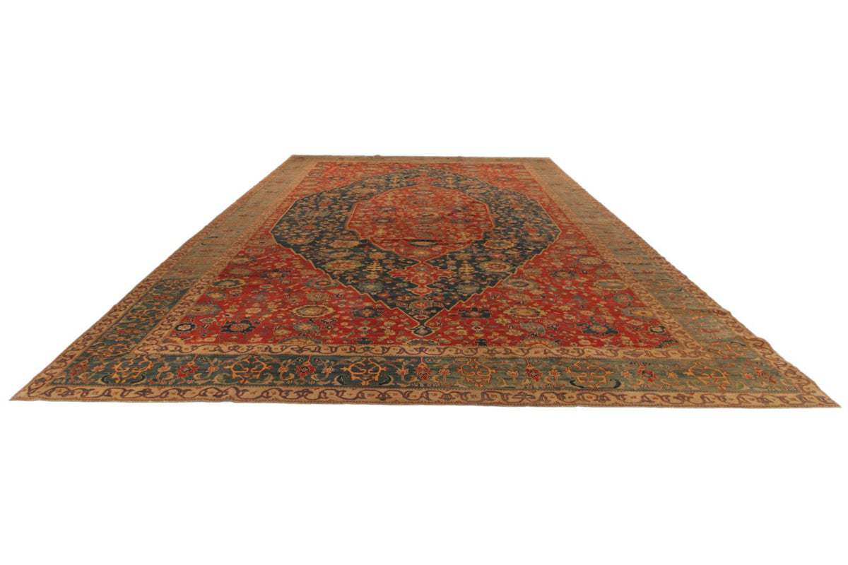 13x17 Red and Blue Turkish Traditional Rug