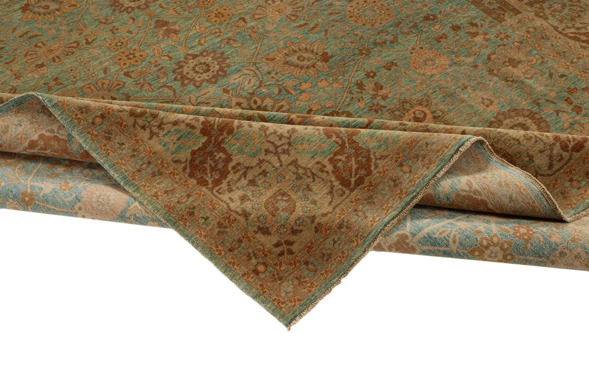 7x11 Green and White Turkish Traditional Rug