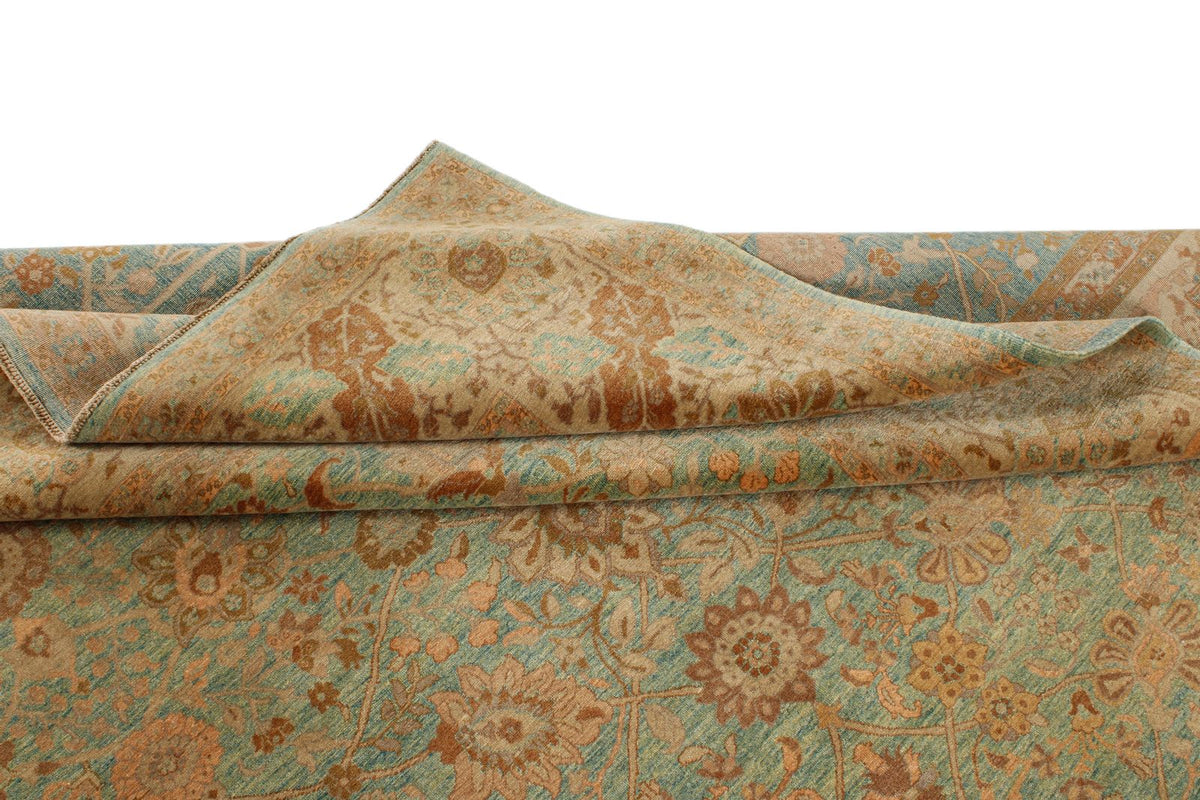 7x11 Green and White Turkish Traditional Rug