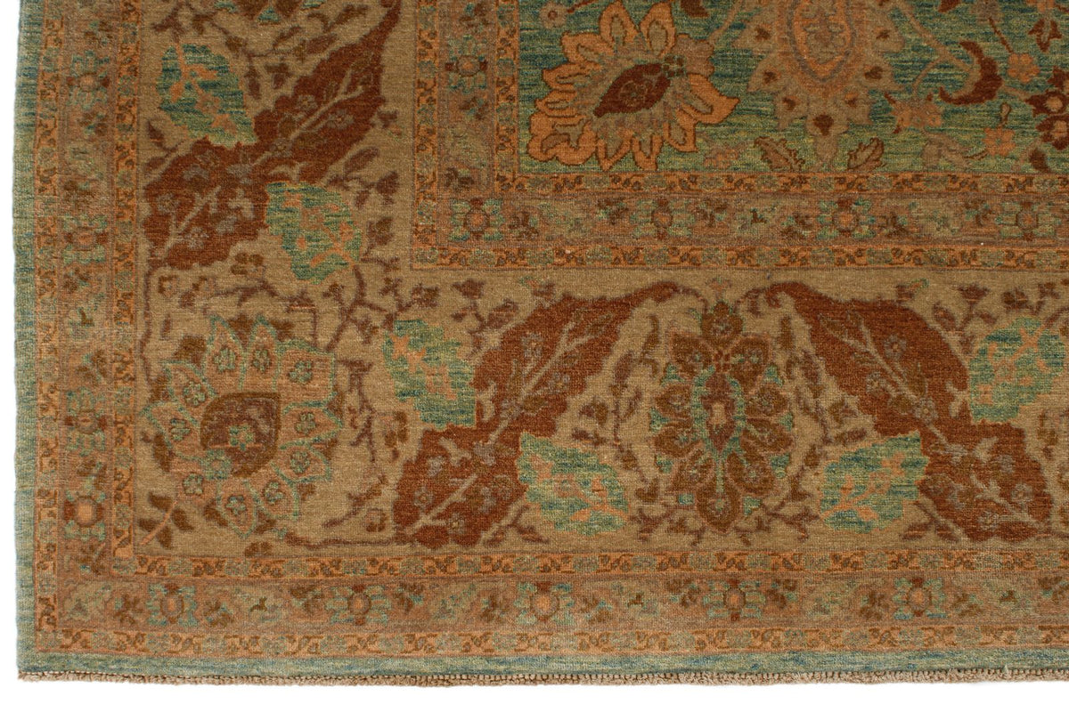 7x11 Green and White Turkish Traditional Rug