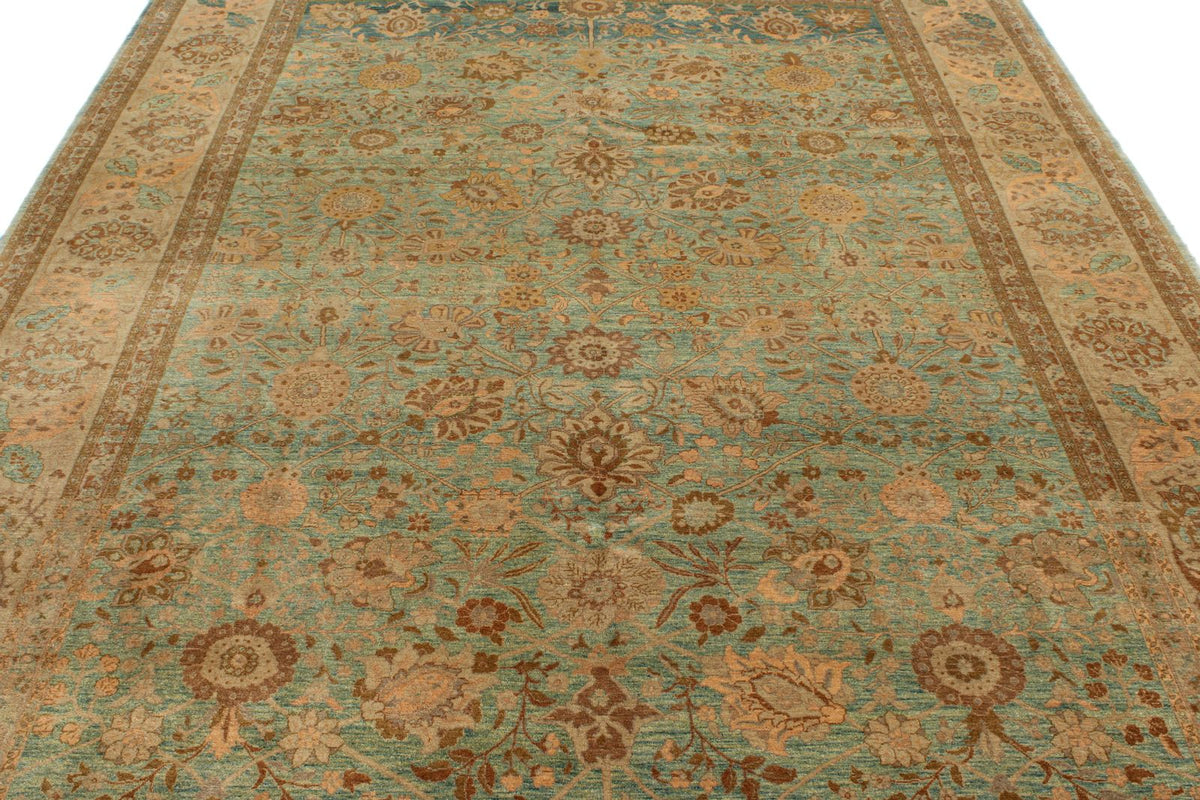 7x11 Green and White Turkish Traditional Rug