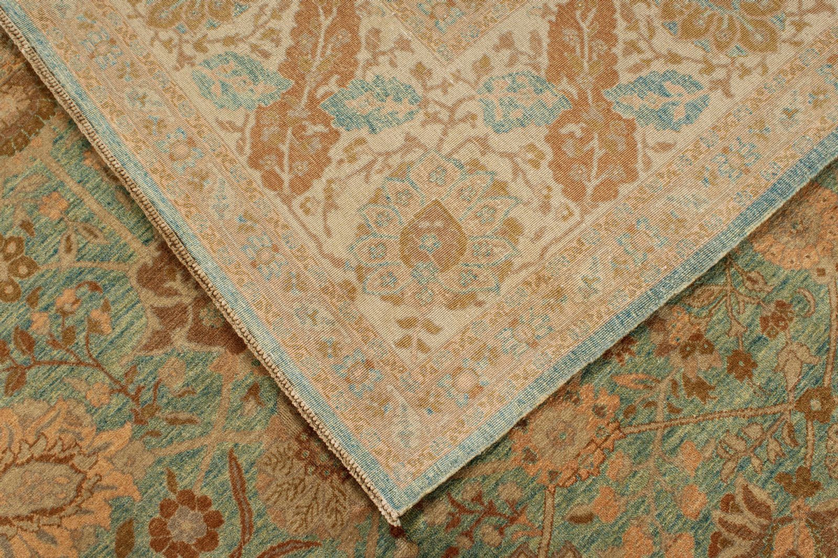 7x11 Green and White Turkish Traditional Rug