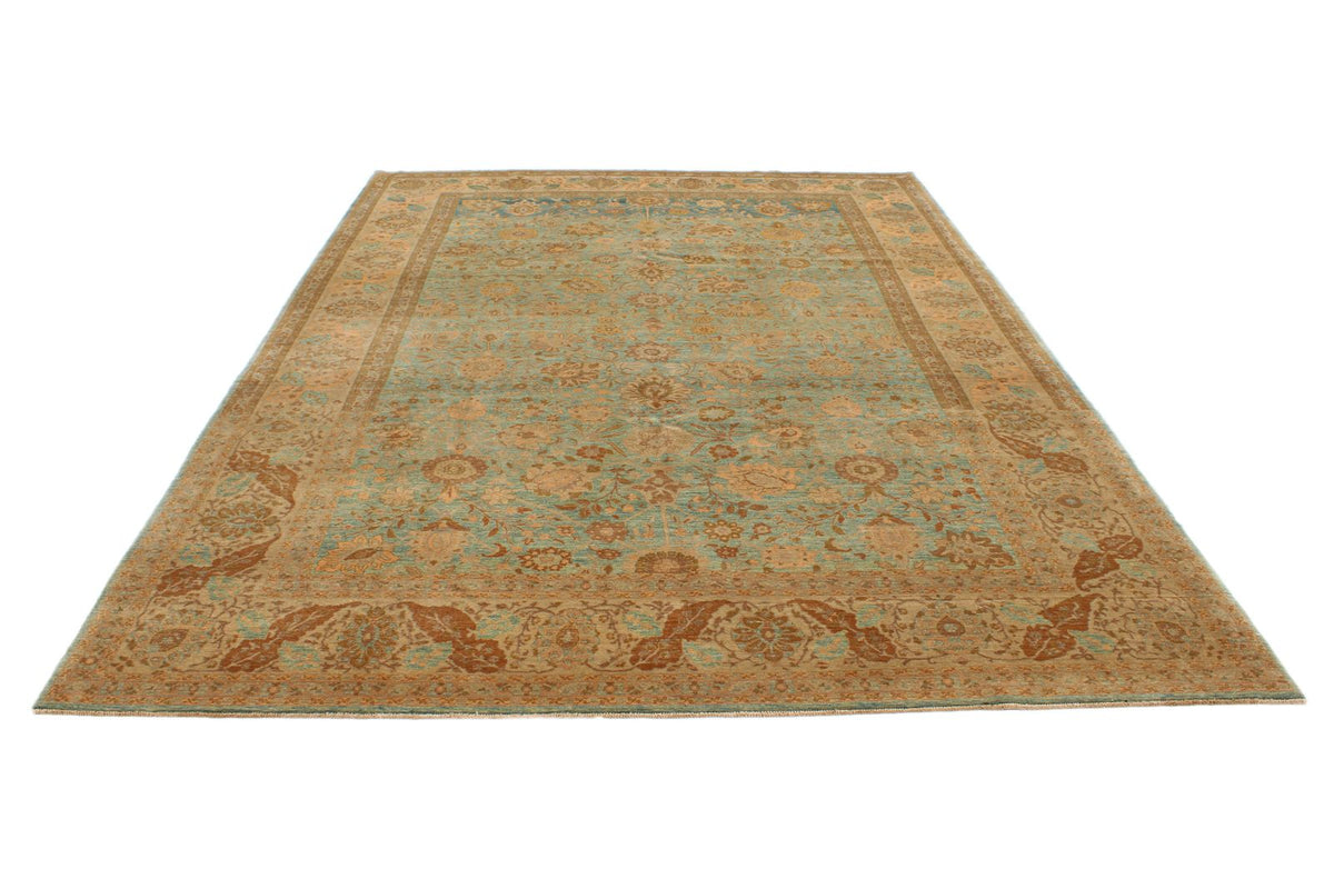 7x11 Green and White Turkish Traditional Rug