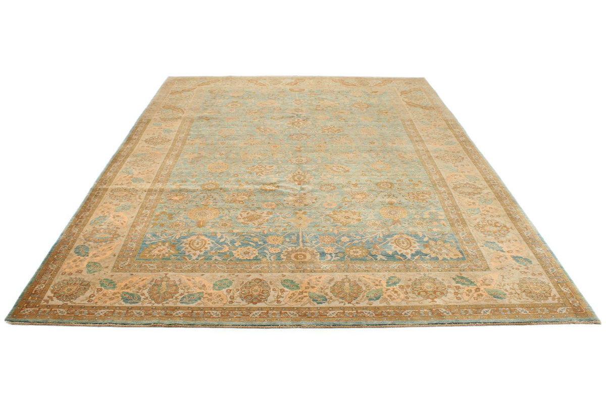 7x11 Green and White Turkish Traditional Rug