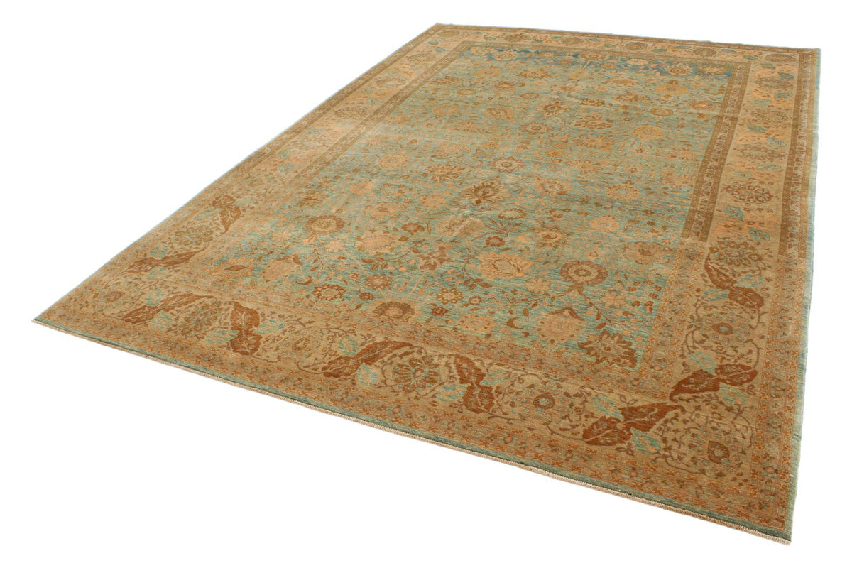7x11 Green and White Turkish Traditional Rug