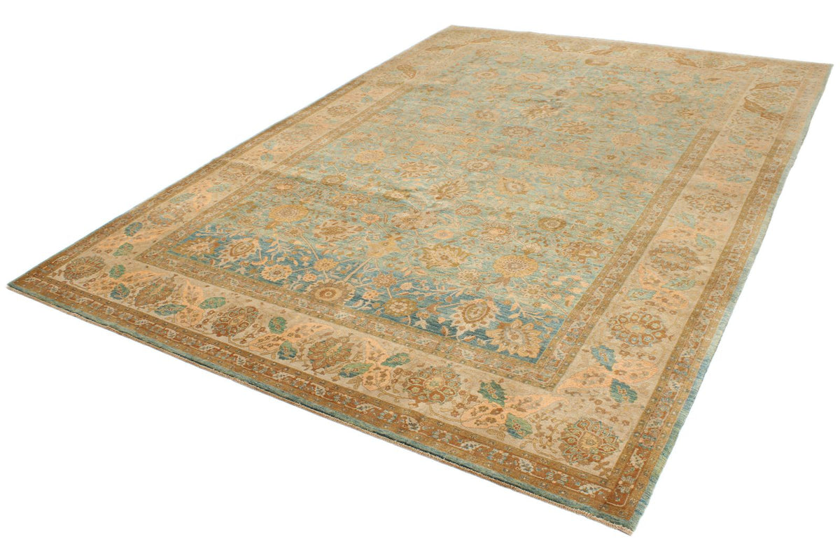 7x11 Green and White Turkish Traditional Rug