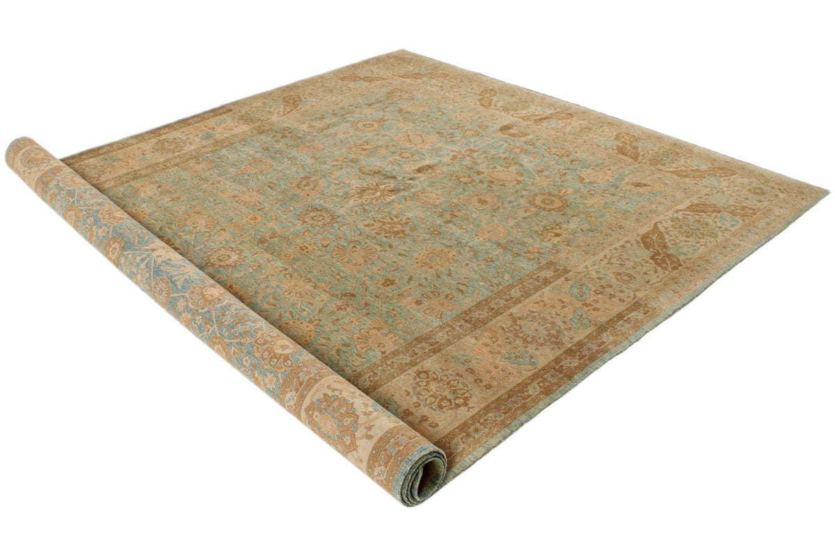 7x11 Green and White Turkish Traditional Rug