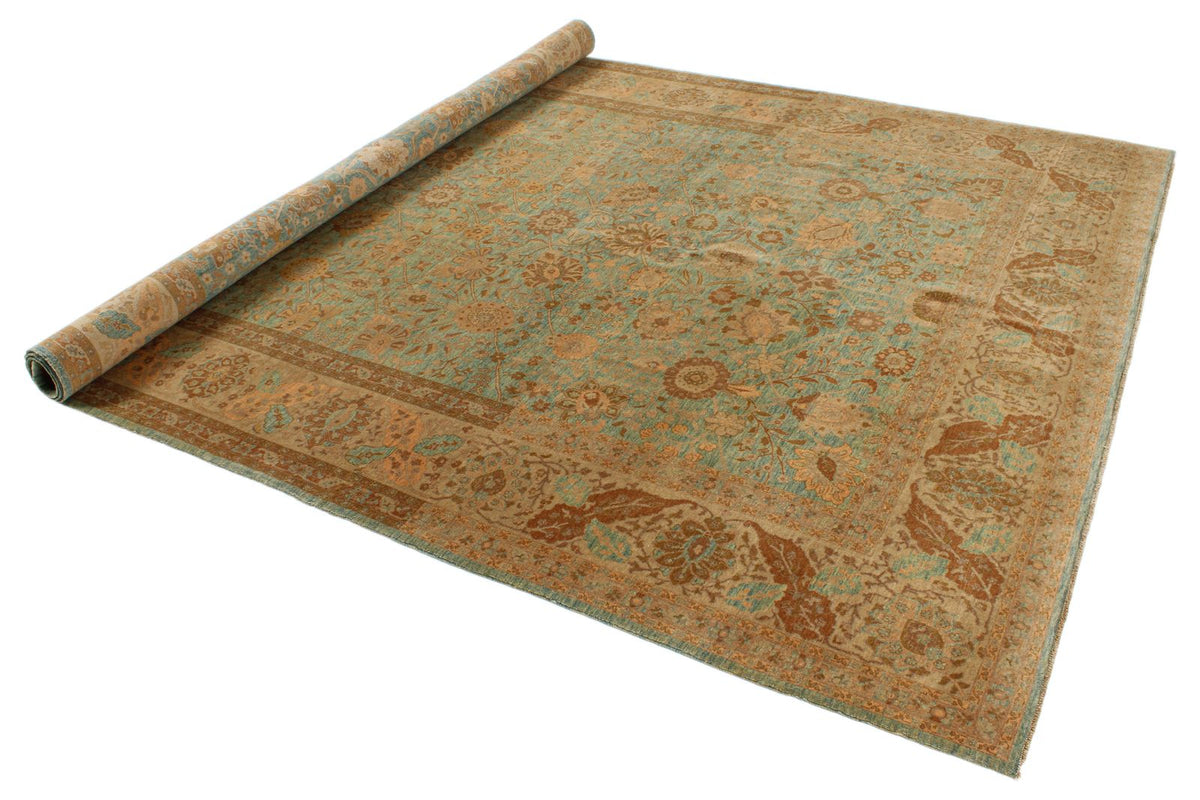 7x11 Green and White Turkish Traditional Rug