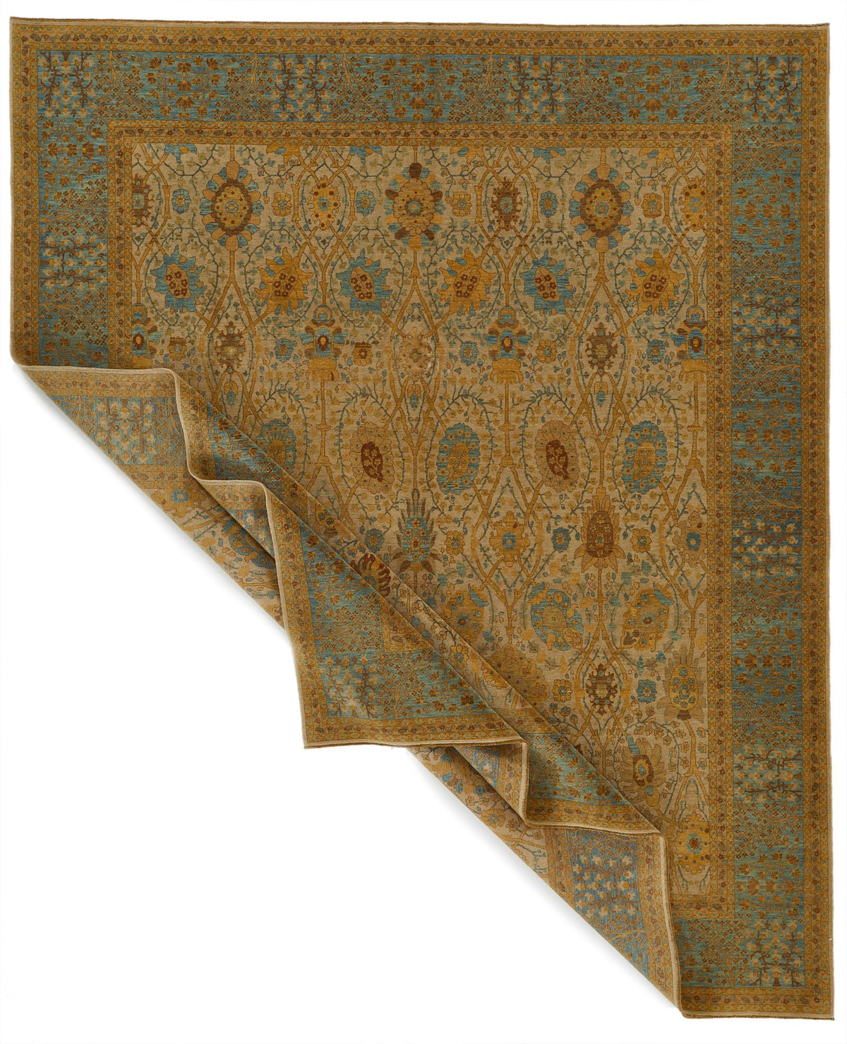 8x10 White and Blue Turkish Traditional Rug