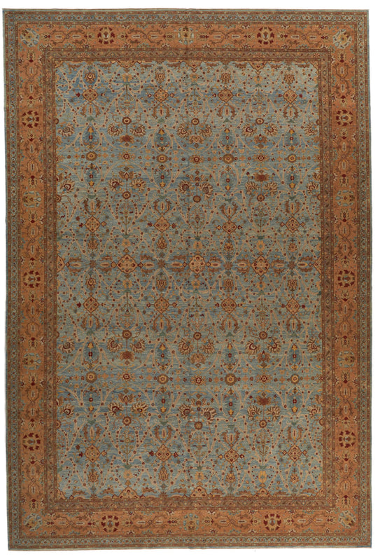 10x15 Blue and Orange Turkish Traditional Rug