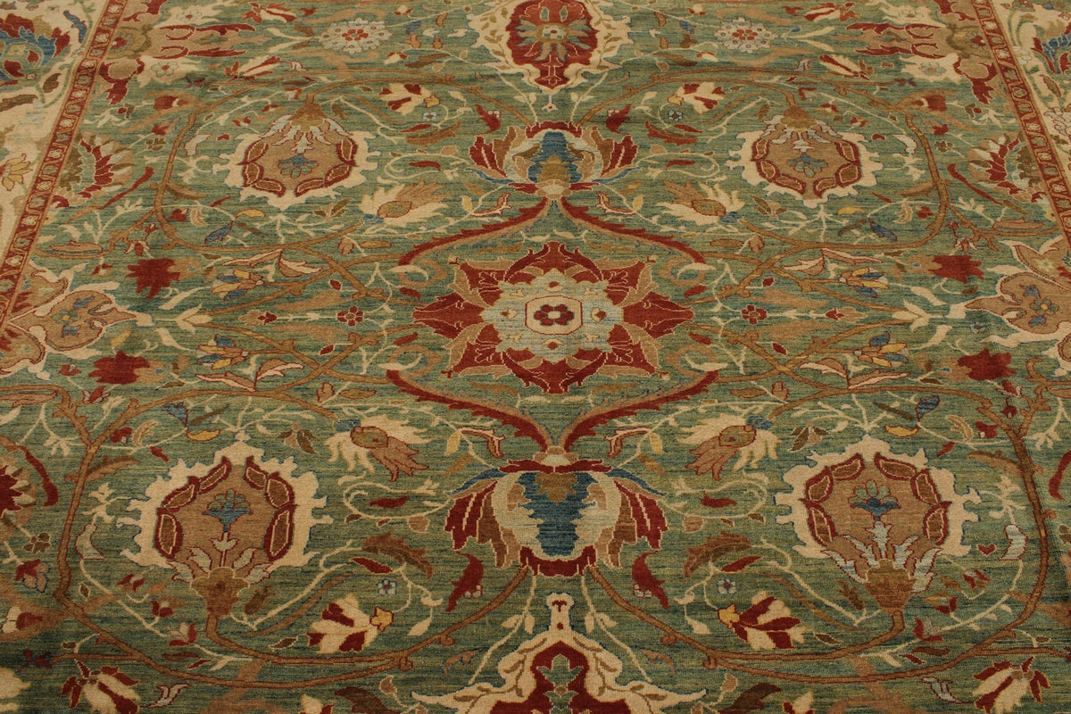 9x12 Green and White Turkish Traditional Rug
