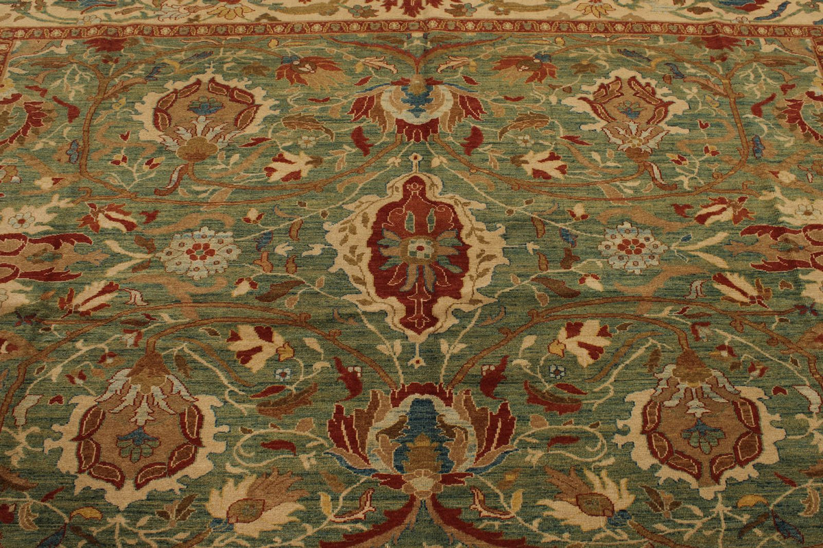 9x12 Green and White Turkish Traditional Rug