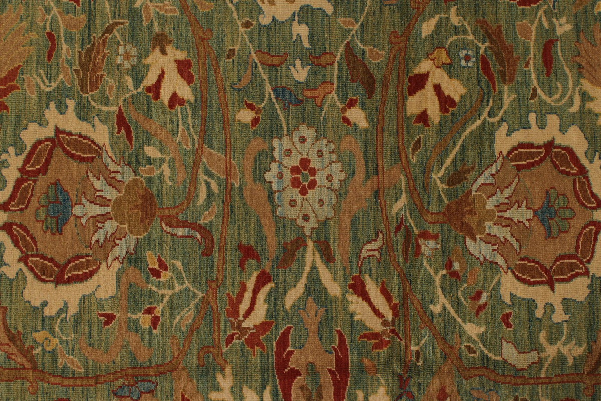 9x12 Green and White Turkish Traditional Rug