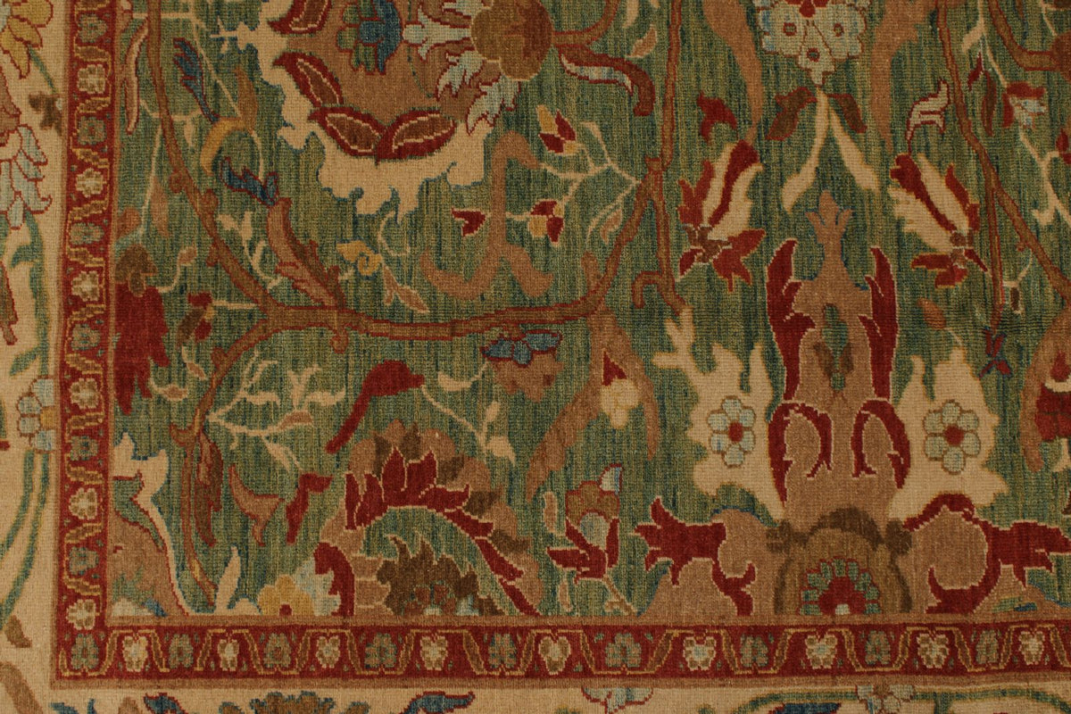 9x12 Green and White Turkish Traditional Rug