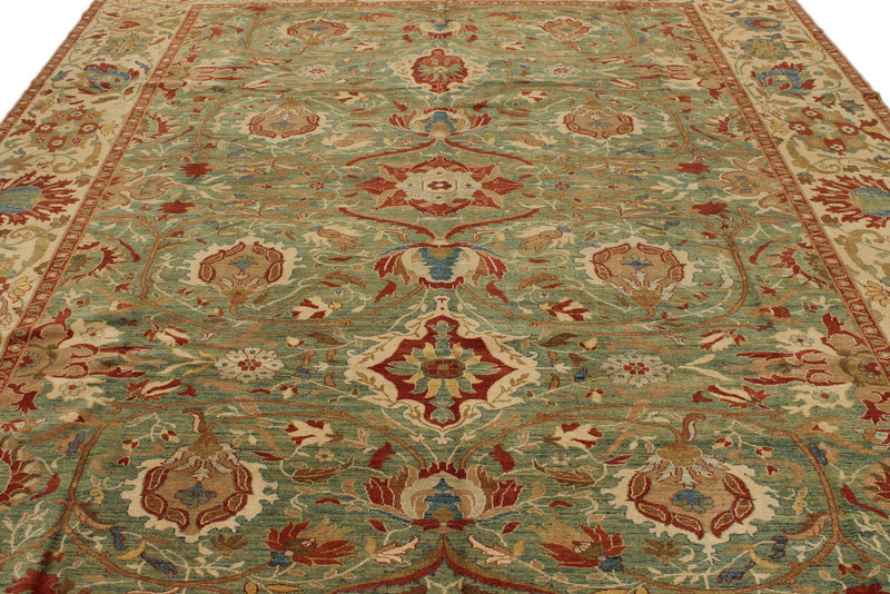 9x12 Green and White Turkish Traditional Rug