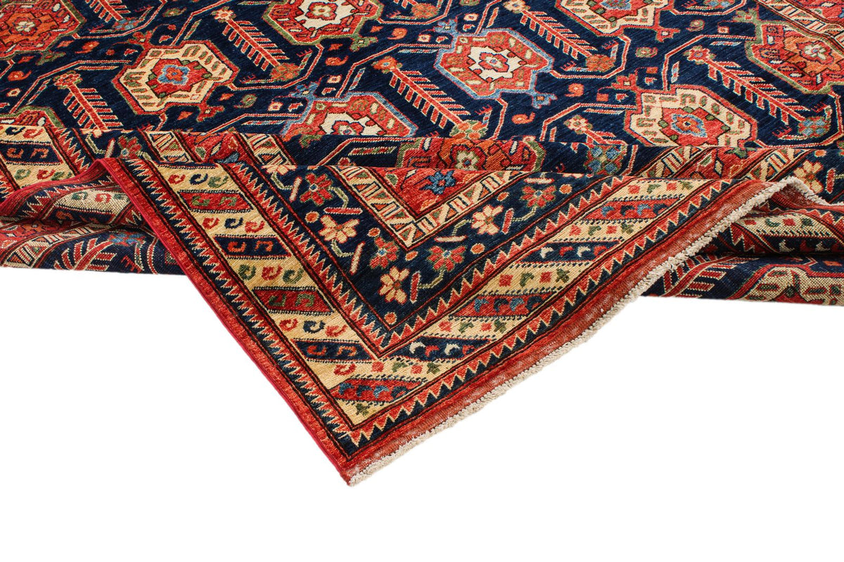 8x9 Navy and Multicolor Turkish Tribal Rug
