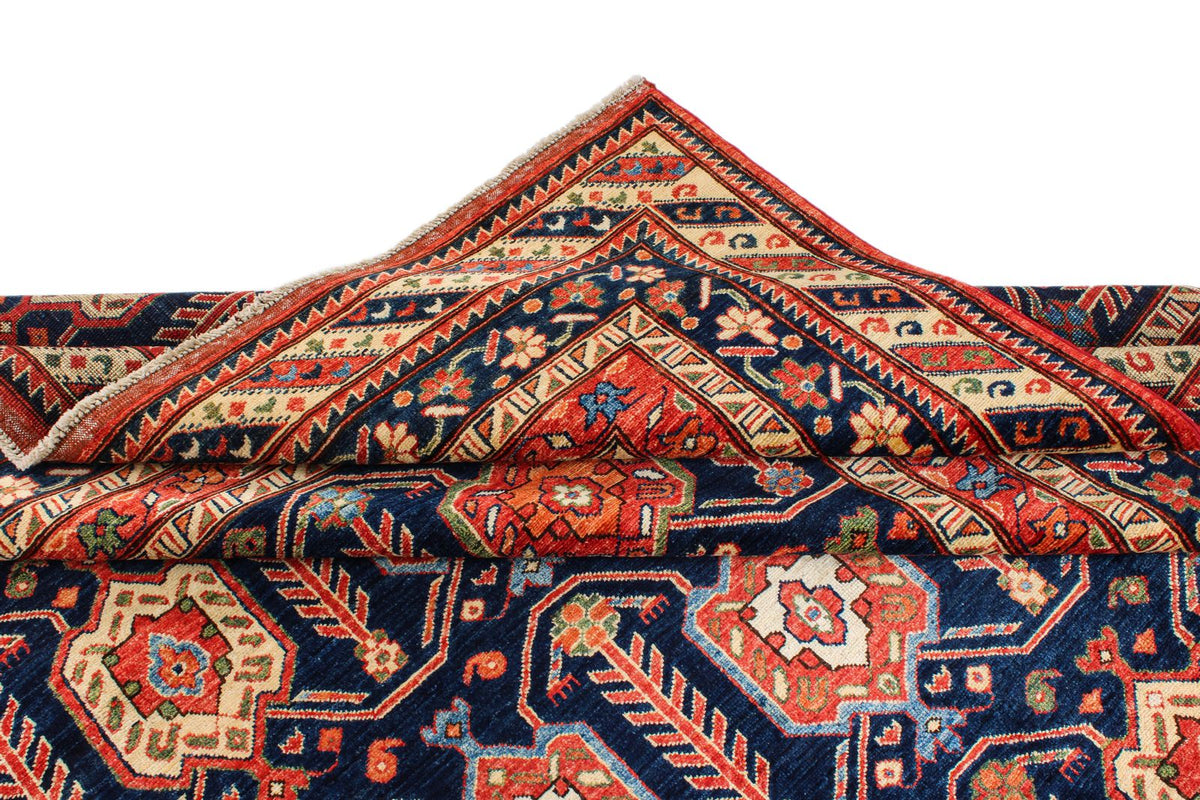 8x9 Navy and Multicolor Turkish Tribal Rug
