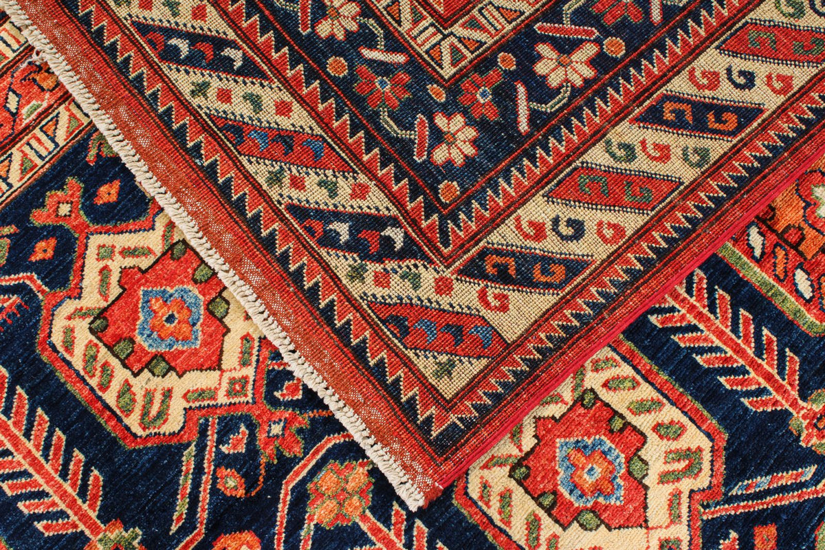 8x9 Navy and Multicolor Turkish Tribal Rug