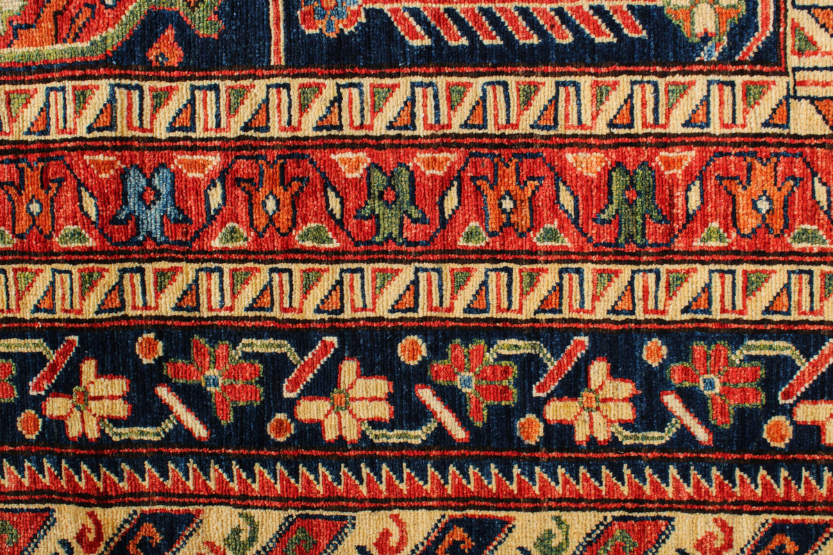 8x9 Navy and Multicolor Turkish Tribal Rug