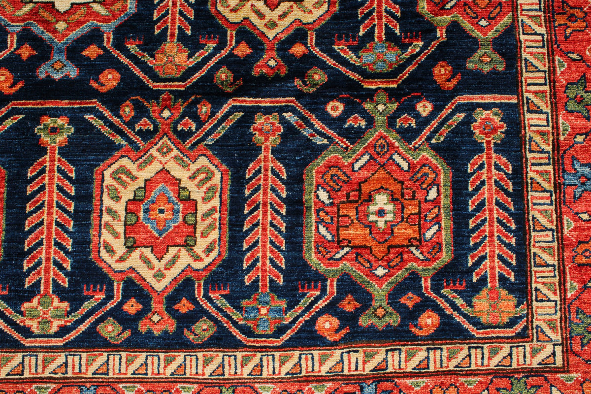 8x9 Navy and Multicolor Turkish Tribal Rug