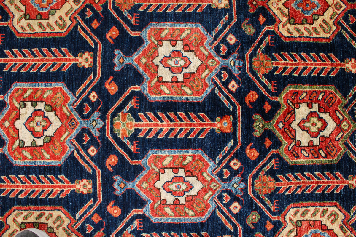 8x9 Navy and Multicolor Turkish Tribal Rug