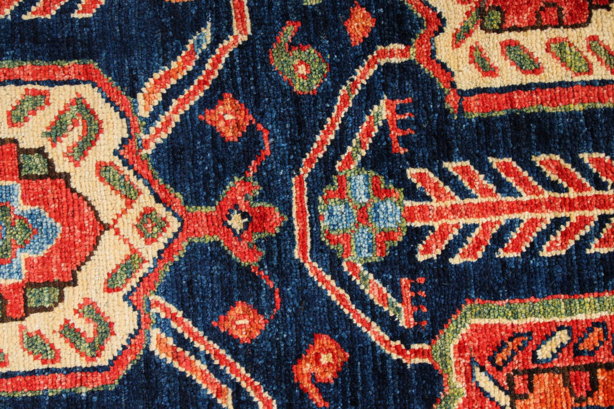 8x9 Navy and Multicolor Turkish Tribal Rug