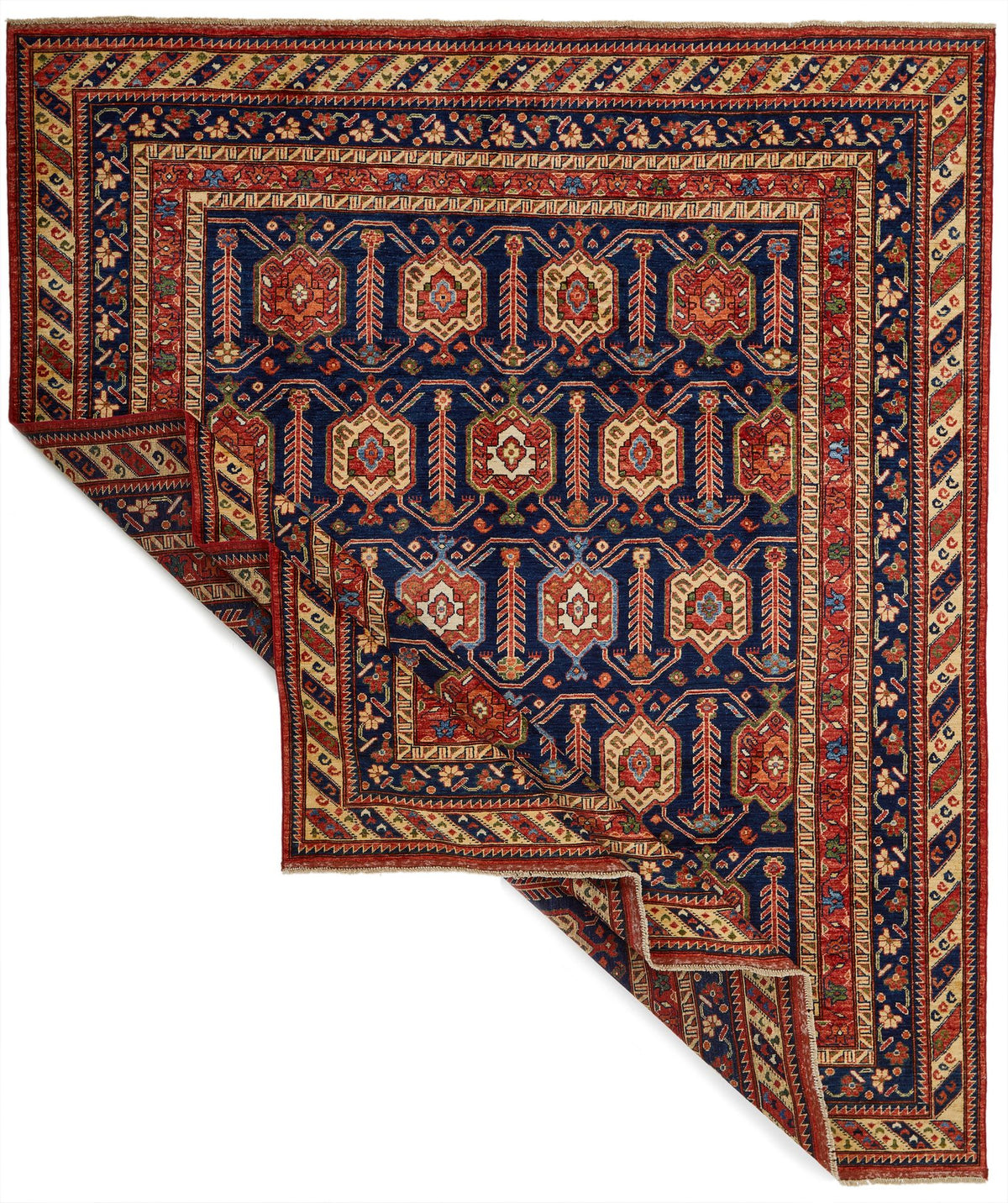 8x9 Navy and Multicolor Turkish Tribal Rug
