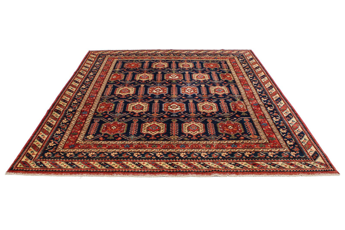 8x9 Navy and Multicolor Turkish Tribal Rug