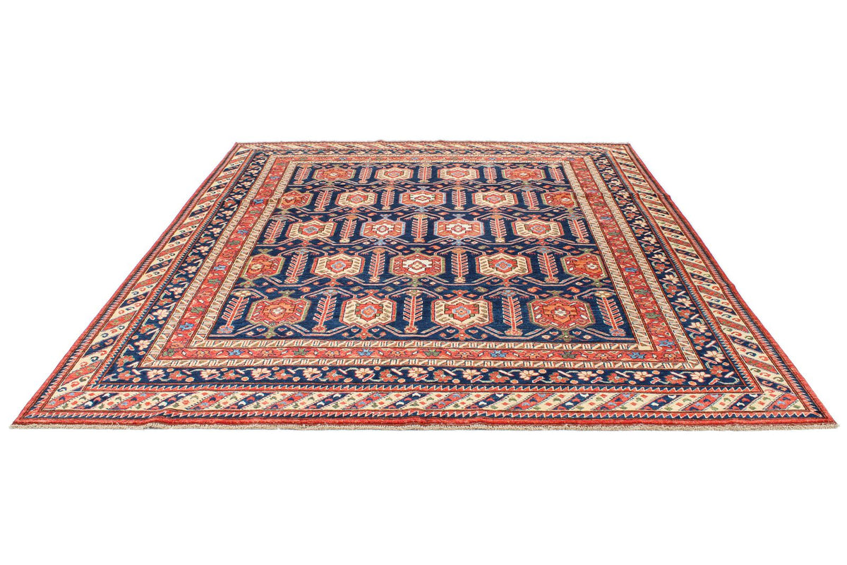 8x9 Navy and Multicolor Turkish Tribal Rug
