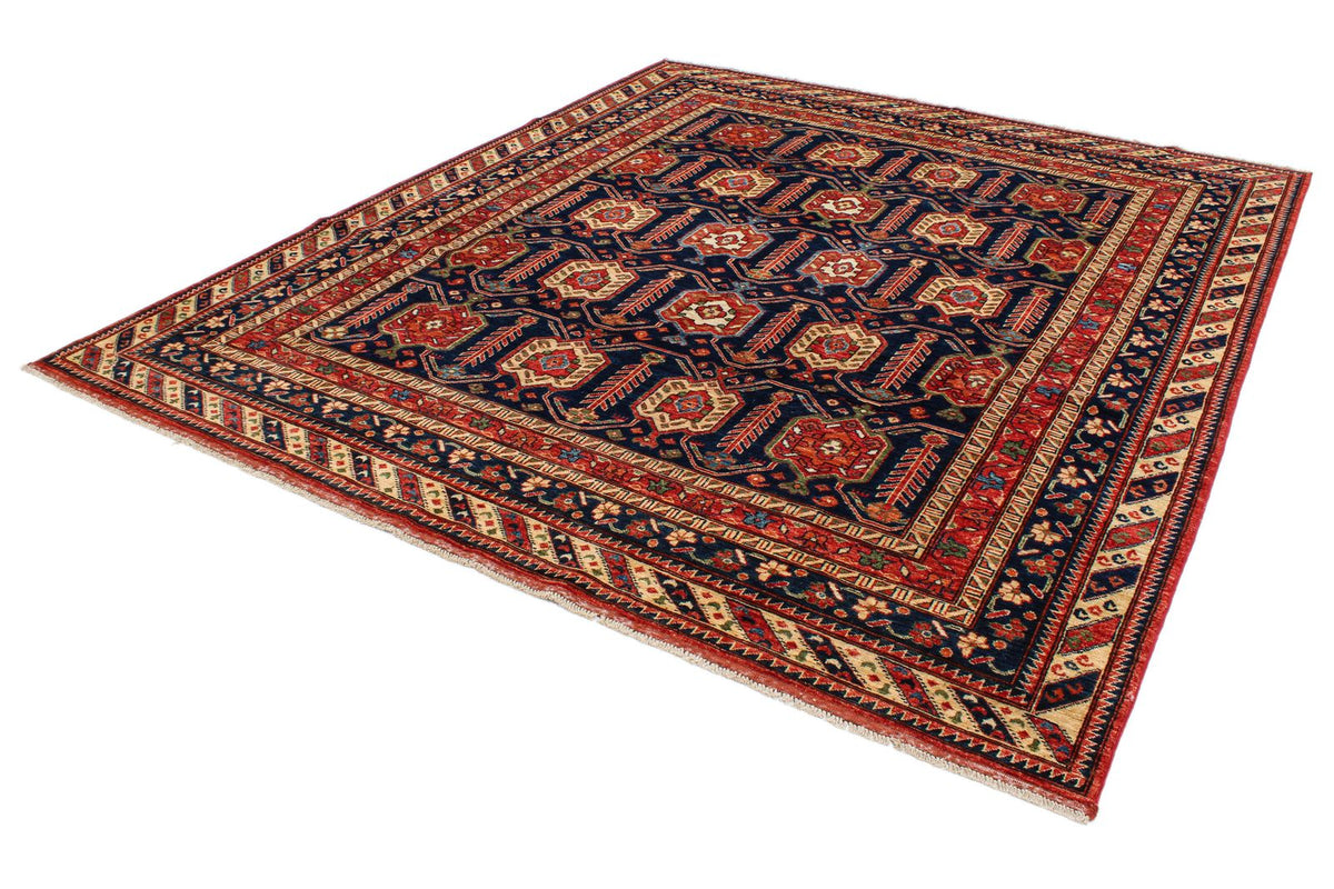 8x9 Navy and Multicolor Turkish Tribal Rug