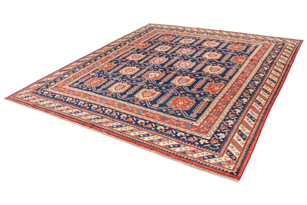 8x9 Navy and Multicolor Turkish Tribal Rug