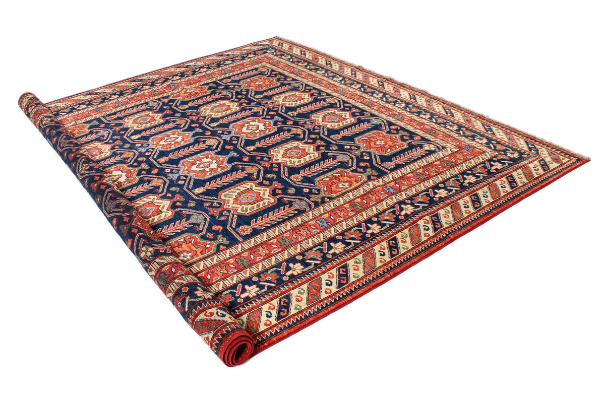 8x9 Navy and Multicolor Turkish Tribal Rug