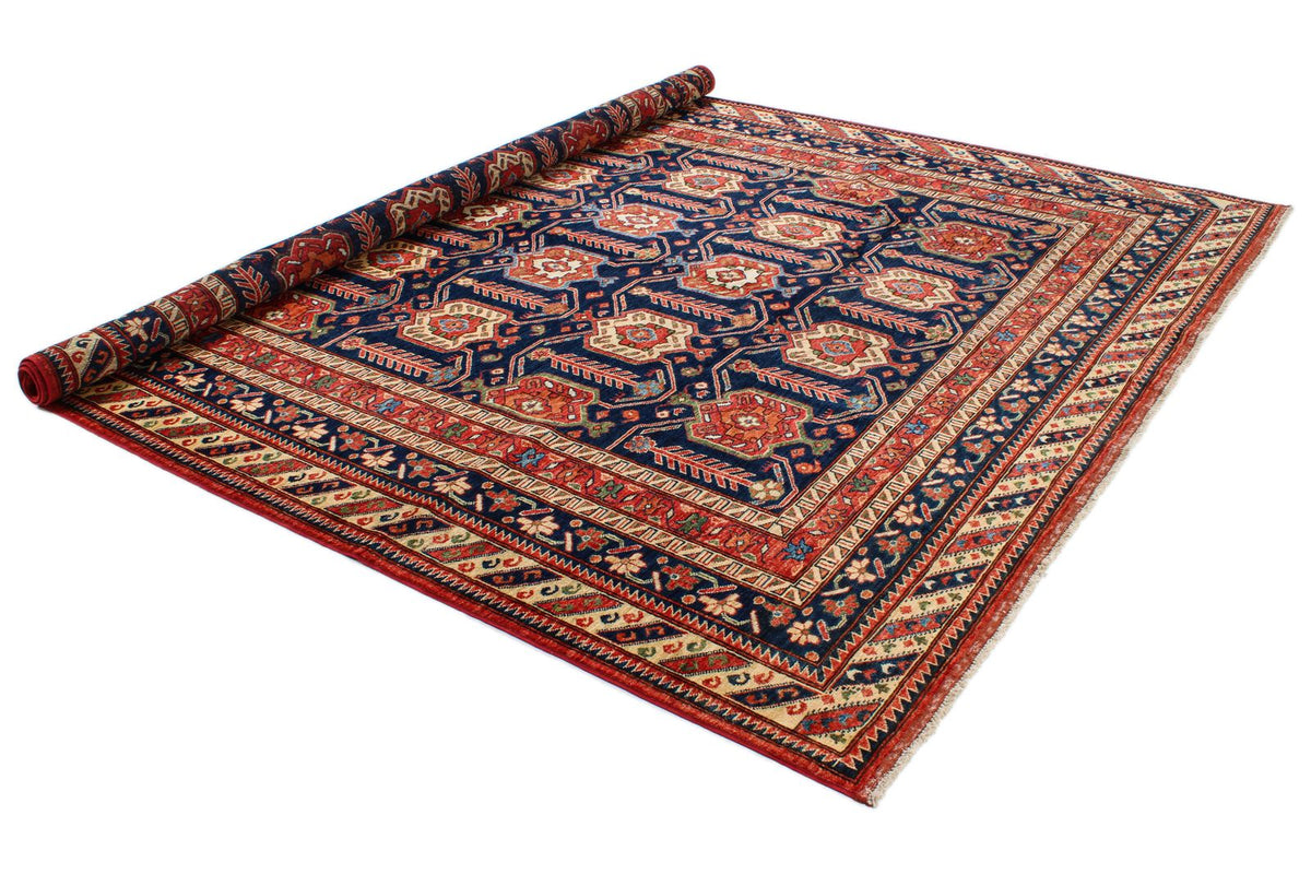 8x9 Navy and Multicolor Turkish Tribal Rug