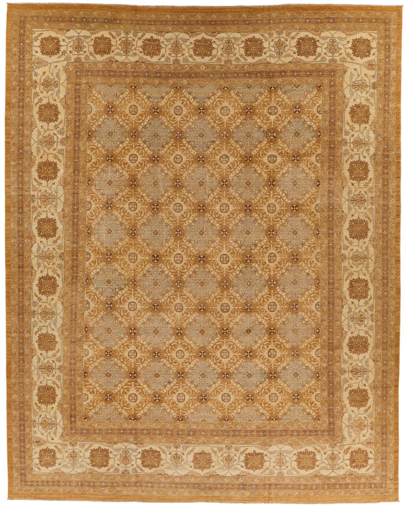 12x15 Gold and Ivory Turkish Oushak Rug