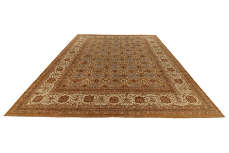 12x15 Gold and Ivory Turkish Oushak Rug