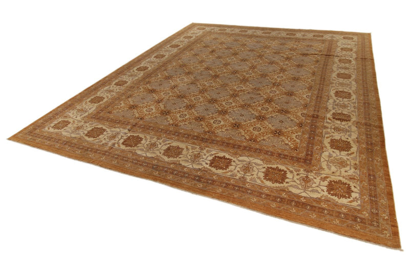 12x15 Gold and Ivory Turkish Oushak Rug