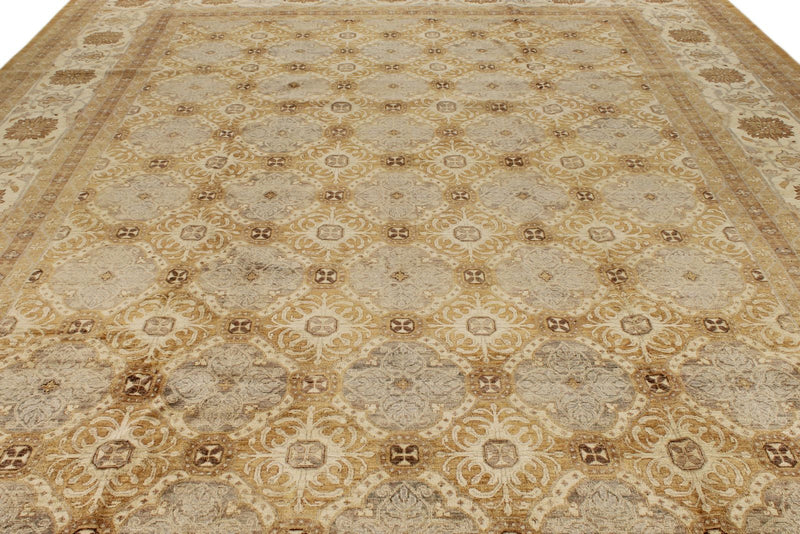 12x15 Gold and Ivory Turkish Oushak Rug