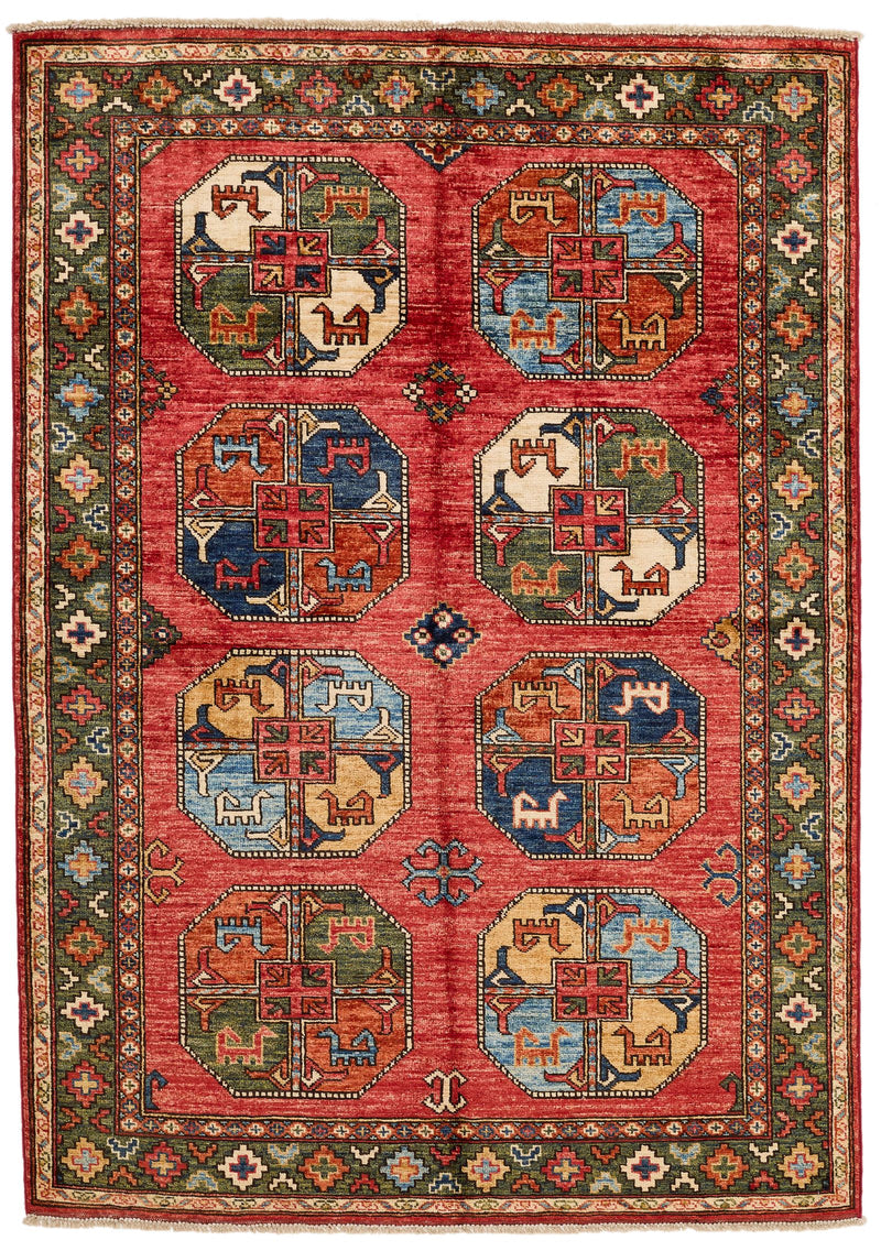 4x6 Red and Multicolor Turkish Tribal Rug