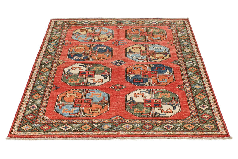 4x6 Red and Multicolor Turkish Tribal Rug