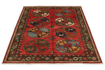 4x6 Red and Multicolor Turkish Tribal Rug