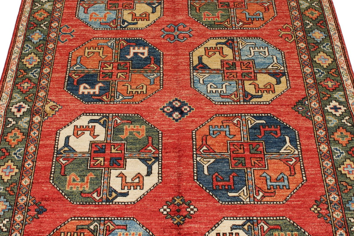 4x6 Red and Multicolor Turkish Tribal Rug