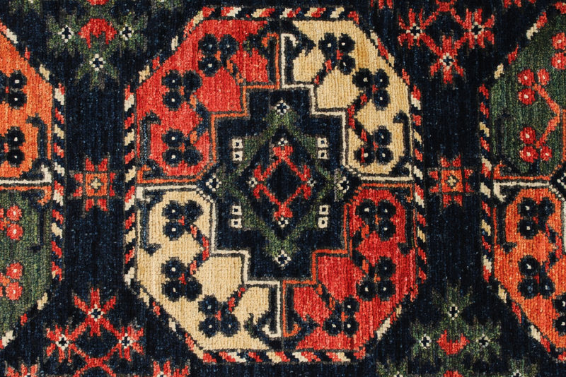 4x6 Navy and Multicolor Turkish Tribal Rug