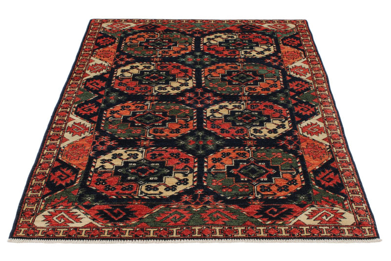 4x6 Navy and Multicolor Turkish Tribal Rug