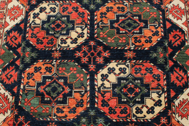 4x6 Navy and Multicolor Turkish Tribal Rug